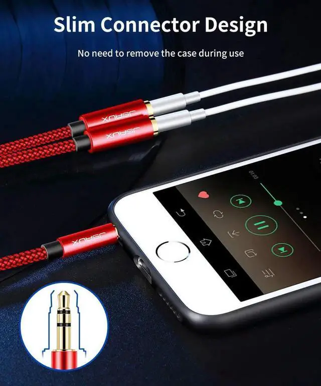 Alt view image 4 of 6 - JAENFONG Headphone Splitter 3.5mm Audio Splitter 2 Female to 1 Male Dual Headphone Adapter Compatible with PS4 PS5 Xbox Nintendo Switch PC Gaming Headsets Phone Tablet Laptop and More-Red