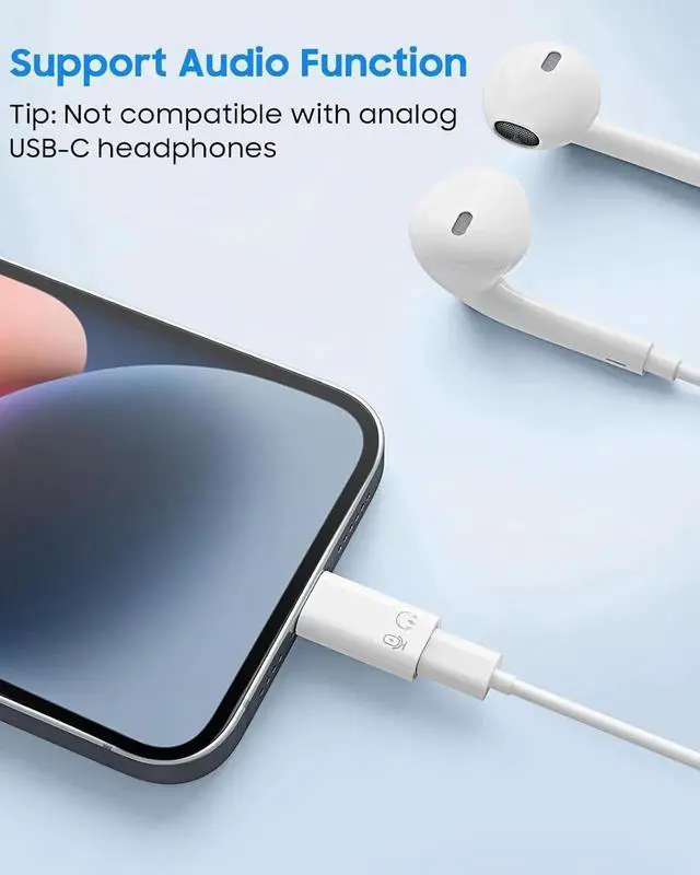 Alt view image 4 of 7 - USB C to Lightning Adapter Lightning Male to USB C Female Adapter Compatible with iPhone 14/13/12/11 Pro Max/iPad/iPod/AirPods Support Charging Data Transfer Headphones & OTG Function White
