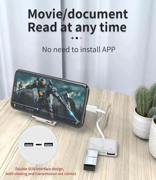 Alt view image 7 of 7 - Lightning to USB Adapter OTG Cable Connector for iPhone Splitter 13 12 11 Mini Pro Max X Xs Ipad Male Converter and Charger Charge Female Port Camera Keyboard Mouse Adaptador para HUB Charging