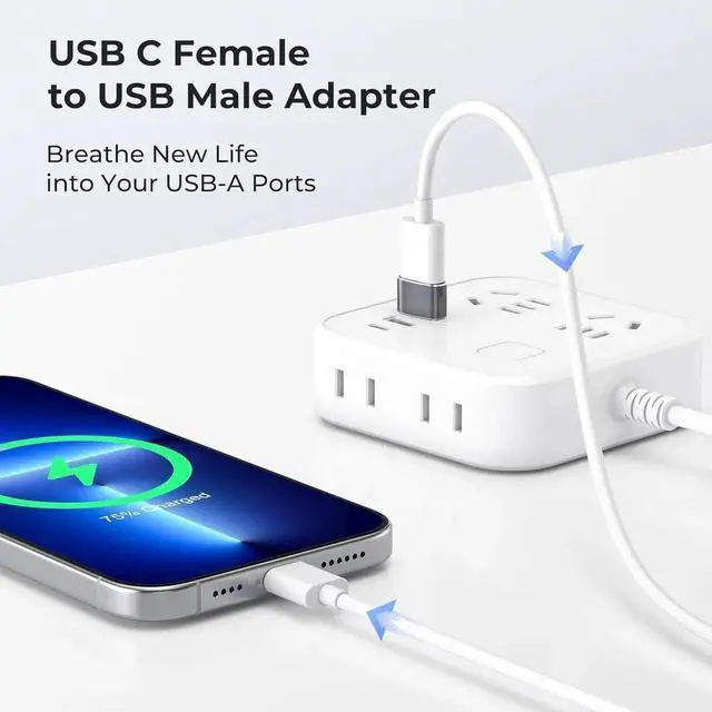 Alt view image 7 of 7 - JAENFONG USB to USB C Adapter for iPhone 16 Charger 2Pack USBC Female to A Male OTG Type C Converter for Watch Ultra iWatch 8 9 10 iPhone 15 14 Plus Pro Max AirPods iPad Car S25 S24 17