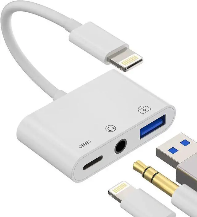 Main image of JAENFONG Compatible for iPhone Headphone Adapter 3.5mm AUX Audio Jack Charger Dongle Earphone Splitter Compatible with Lightning Male to USB Female OTG Power Charging Camera MIDI Connector for ipad