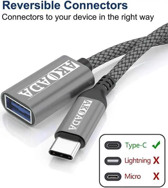 Alt view image 4 of 7 - USB C to USB 3.0 Adapter (6.6ft) USB Type C Male to USB 3.0 Female OTG Cable Thunderbolt3 to USB Adapter Compatible with iPhone 16 Pro Max/16 Plus/16/15 iPad MacBook Pro/Air 2023 Galaxy S24/S23/S22