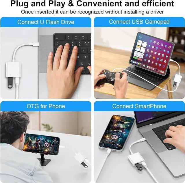 Alt view image 3 of 7 - JAENFONG USB to USB C Camera Adapter with Charging Port for Galaxy Z Fold 7 Z Flip 7 S25 Ultra USB Female OTG Adapter for Android iPhone 16e 16 15 MacBook Pro Air Support Card Reader/Flash Drive/Mouse