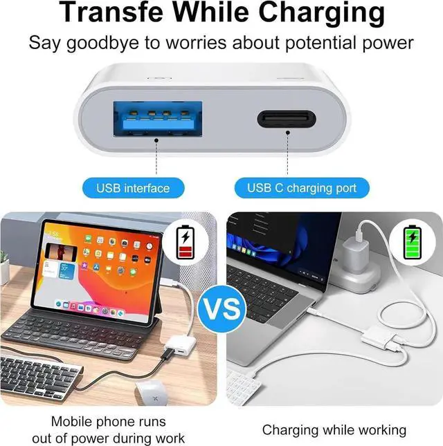 Alt view image 7 of 7 - JAENFONG USB to USB C Camera Adapter with Charging Port for Galaxy Z Fold 7 Z Flip 7 S25 Ultra USB Female OTG Adapter for Android iPhone 16e 16 15 MacBook Pro Air Support Card Reader/Flash Drive/Mouse