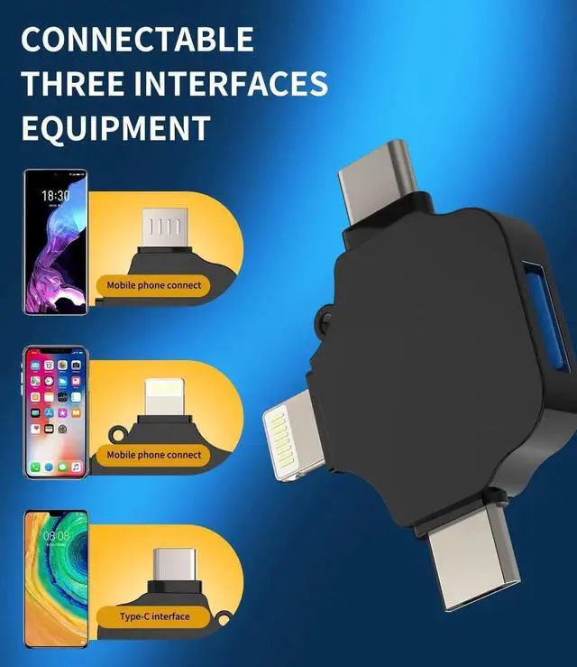 Alt view image 4 of 6 - JAENFONG USB to Lightning Micro USB Type C(3in1) OTG Adapter Compatible for LG iPhone15 14 13 12 Pro Max Plus iPad Air Mini Camera Card Reader Keyboard Mouse Flash Drive Android Accessories