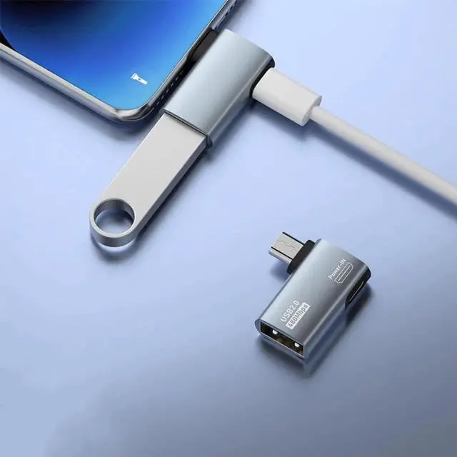 Alt view image 4 of 6 - JAENFONG Powered Right Angle USB 2.0 Micro Male to USB Female Host OTG Adapter for FirestickPS ClassicSNES Mini NES/SNES Classic Chromecast and More Smartphone or Tablet (2 Pack)