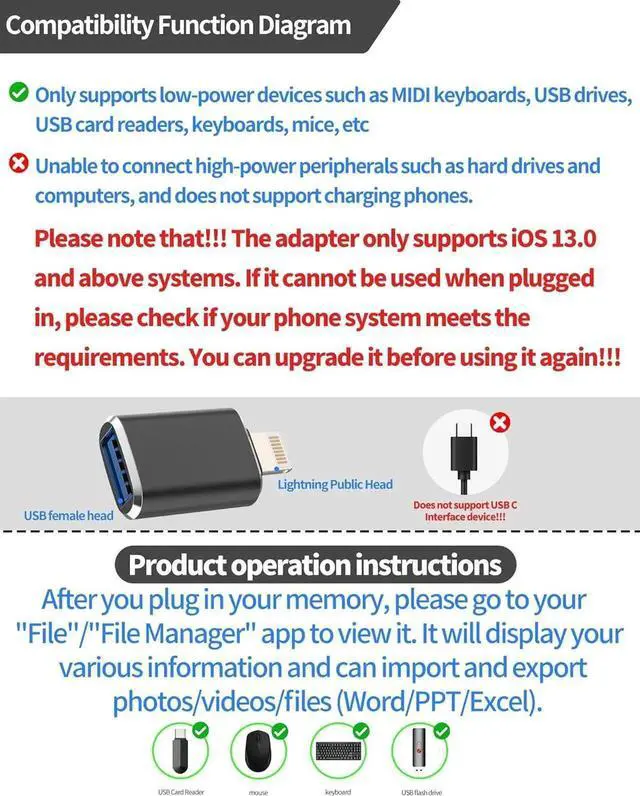 Alt view image 3 of 7 - iPhone OTG Adapter Lightning Male to USB Female Dongle Converter(3Pack)for 14 13 12 11 Pro Max Xr X Xs Se 7 8Plus iPad Air Camera Card Reader USB Flash Drive Mouse Keyboard Hub MIDI U Disk Piano