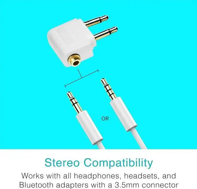 Alt view image 2 of 5 - JAENFONG Airplane Headphone Adapter for in-Flight Entertainment Systems - Dual 3.5mm Male to 3.5mm Female - Works with Headphones Headsets and Bluetooth Adapters (2 Pack) White