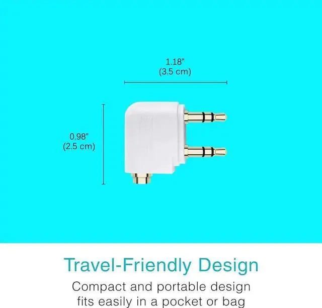 Alt view image 3 of 5 - JAENFONG Airplane Headphone Adapter for in-Flight Entertainment Systems - Dual 3.5mm Male to 3.5mm Female - Works with Headphones Headsets and Bluetooth Adapters (2 Pack) White