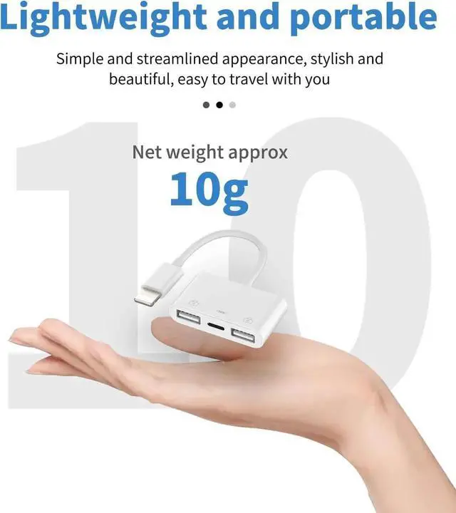 Alt view image 5 of 7 - iPhone OTG Adapter Charger Cable Dongle Lightning Male to Dual USB Female Camera Memory Stick Flash Drive Cord Reader Mouse Keyboard Converter Card Charging Splitter for 14 13 12 11 Pro Max 7 8