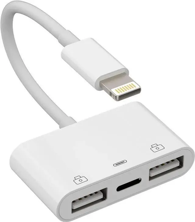 Main image of iPhone OTG Adapter Charger Cable Dongle Lightning Male to Dual USB Female Camera Memory Stick Flash Drive Cord Reader Mouse Keyboard Converter Card Charging Splitter for 14 13 12 11 Pro Max 7 8