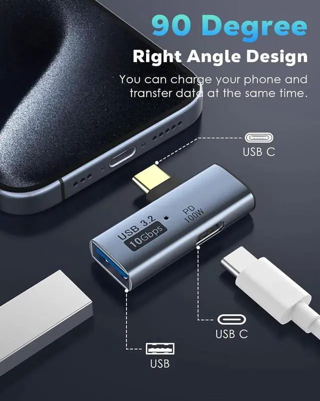 Alt view image 2 of 7 - JAENFONG 2 in 1 USB C to USB 3.2 Adapter with Type-C Charging Port USB C Male to USB Female Adapter OTG Converter for ROG Ally Steam Deck Quest 2 iPhone 15 Series iPad MacBook Type C Devices Gray