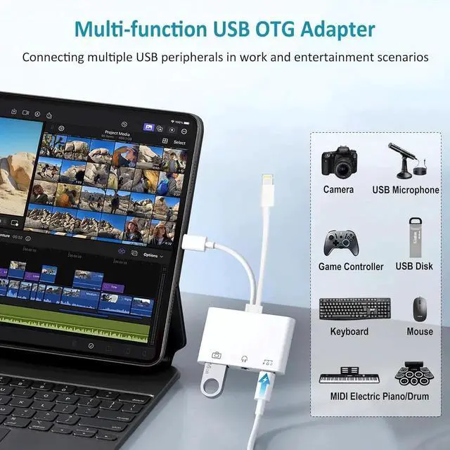 Alt view image 6 of 7 - USB-C & Lightning to 3.5mm Headphone Adapter 3-in-1 USB OTG Camera Adapter & Aux Headphone Splitter Supports Charging/Audio/Data Transfer for iPhone 16/15/14/13/12 Galaxy S25/24 Laptops