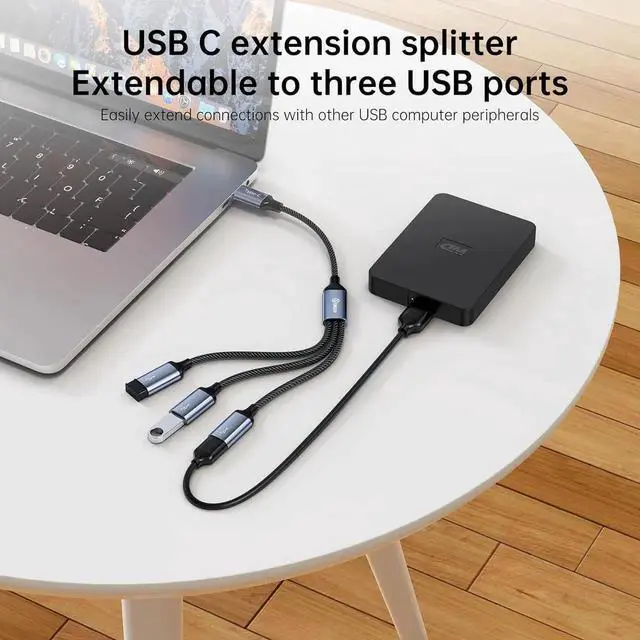 Alt view image 2 of 7 - JAENFONG USB C to USB Adapter USB Female to USB C Male Cable Adapter for Data Transfer/Charging Triple USB OTG Adapter Compatible with Laptop MacBook iPhone 15/16