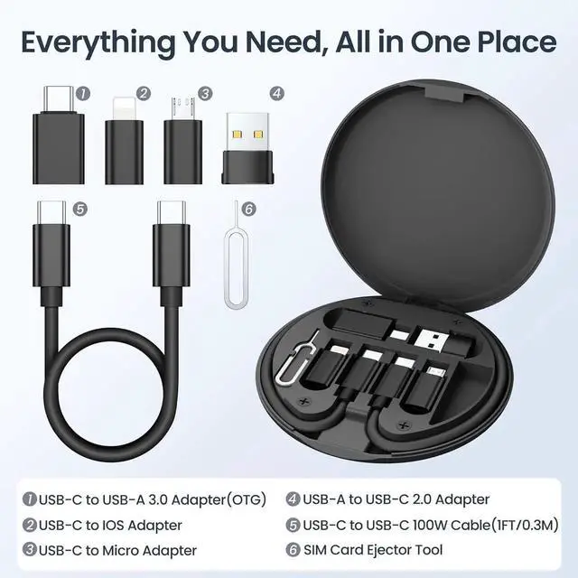 Alt view image 5 of 6 - JAENFONG Multi USB Charging Adapter Kit USB to USBC Adaptor Type C to USB 3.0 OTG Converter USB C to Micro IOS Portable Case with 1Ft 100W Charger Cable for iPhone 16 15 Max Pro Galaxy S25 Plus