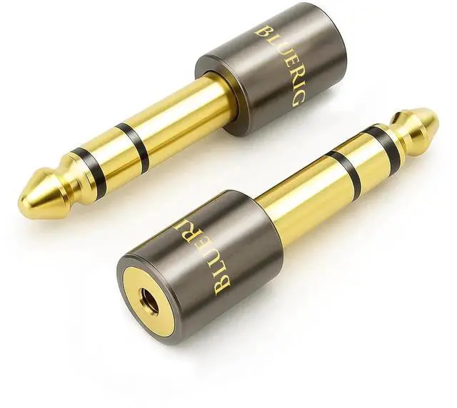 Main image of JAENFONG 2-Pack 1/4 to 3.5mm adapter (TRS 1/4 to 1/8 AUX Audio Jack Converter Gold Plated Aluminum Shell 6.35mm Male to 3.5mm Female) Stereo Headphone Adapter for AUX Cable Guitar Amplifier Piano
