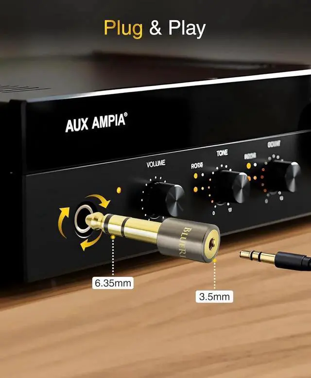 Alt view image 2 of 7 - JAENFONG 2-Pack 1/4 to 3.5mm adapter (TRS 1/4 to 1/8 AUX Audio Jack Converter Gold Plated Aluminum Shell 6.35mm Male to 3.5mm Female) Stereo Headphone Adapter for AUX Cable Guitar Amplifier Piano