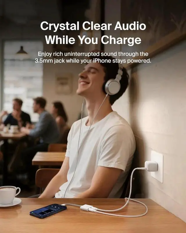 Alt view image 6 of 7 - JAENFONG RockStar Lightning to 3.5mm Audio Cable + Audio Charger Splitter 2-in-1 Aux iPhone Headphone and Charger Adapter - Compatible with iPhone 14 13 12 11 X and More - White