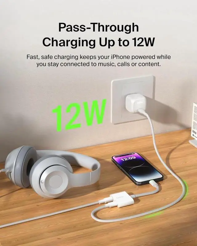 Alt view image 2 of 7 - JAENFONG RockStar Lightning to 3.5mm Audio Cable + Audio Charger Splitter 2-in-1 Aux iPhone Headphone and Charger Adapter - Compatible with iPhone 14 13 12 11 X and More - White