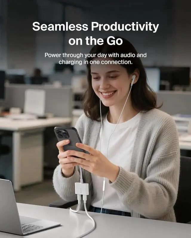 Alt view image 7 of 7 - JAENFONG RockStar Lightning to 3.5mm Audio Cable + Audio Charger Splitter 2-in-1 Aux iPhone Headphone and Charger Adapter - Compatible with iPhone 14 13 12 11 X and More - White