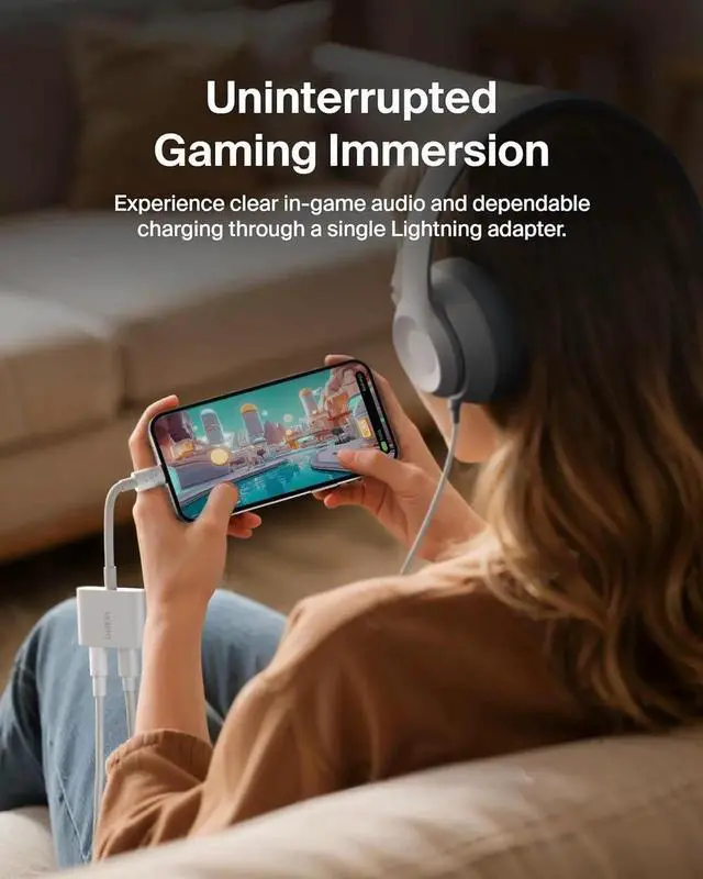 Alt view image 4 of 7 - JAENFONG RockStar Lightning to 3.5mm Audio Cable + Audio Charger Splitter 2-in-1 Aux iPhone Headphone and Charger Adapter - Compatible with iPhone 14 13 12 11 X and More - White