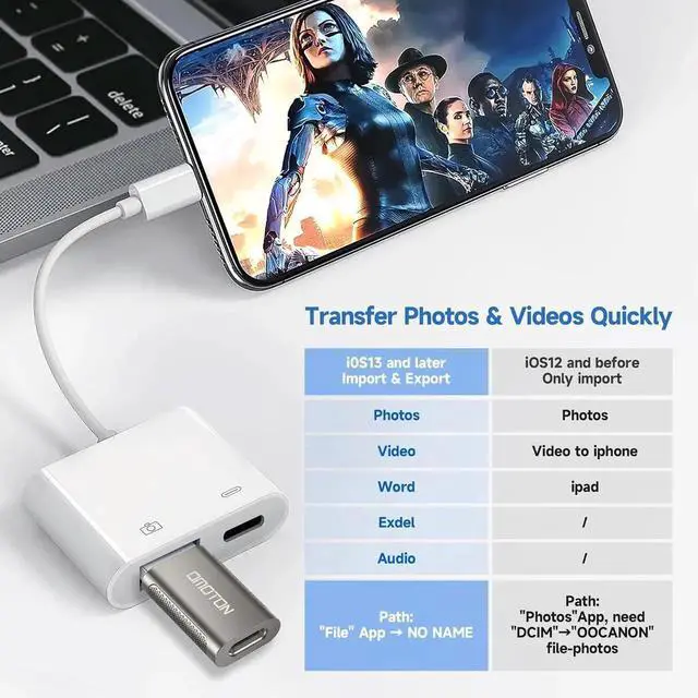 Alt view image 2 of 7 - JAENFONG [ MFi Certified] Lightning to USB Camera Adapter with Charging Port Portable USB 3.0 Female OTG Cable for iPad to Connect Card Reader USB Flash Drive Compatible for iPhone iPad