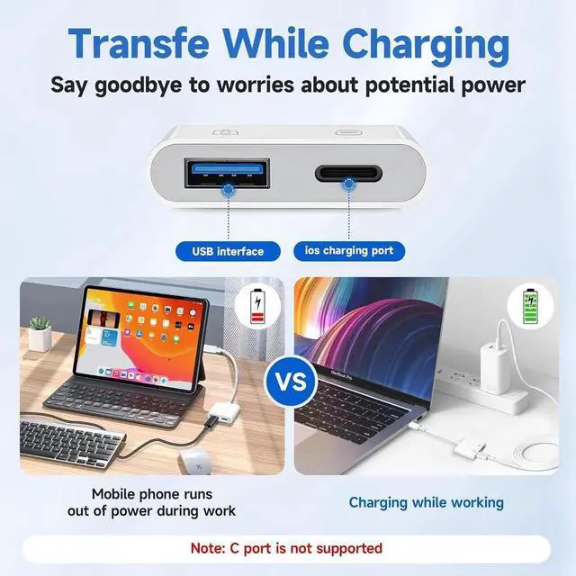 Alt view image 3 of 7 - JAENFONG [ MFi Certified] Lightning to USB Camera Adapter with Charging Port Portable USB 3.0 Female OTG Cable for iPad to Connect Card Reader USB Flash Drive Compatible for iPhone iPad