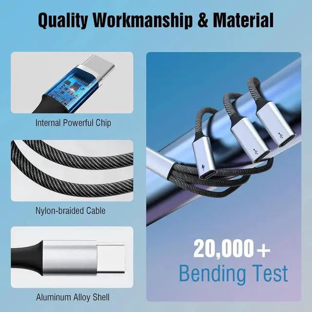 Alt view image 4 of 7 - JAENFONG USB C Splitter Cable USB C Male to 3 USB C Female Adapter with Fast Charging Data Transfer 3 in 1 OTG Type C Cord Converter for iPhone 15/15 Pro/15 Pro Max/15 Plus iPad Pro/Air Mac