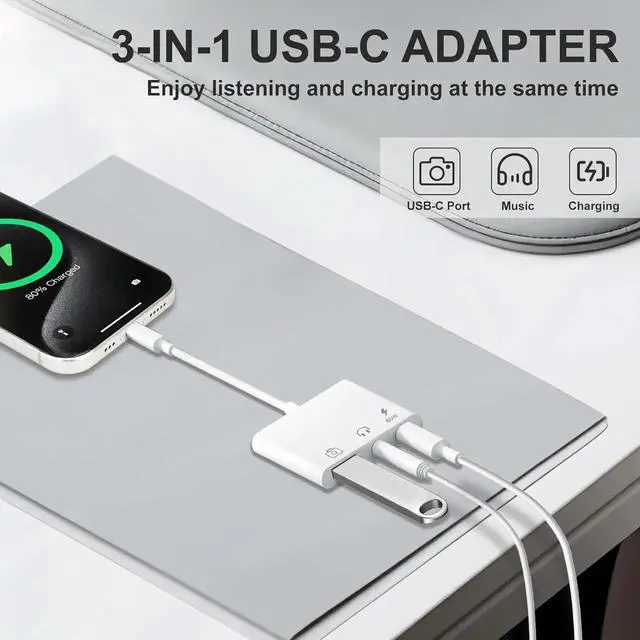 Alt view image 5 of 7 - JAENFONG Aux to USB C to USB Adapter 3-in-1 USB OTG Adapter with USB C to 3.5mm Audio Adapter and 60W PD Fast Charging Port Compatible with iPhone 15/16 iPad Pro MacBook Galaxy S23 and More