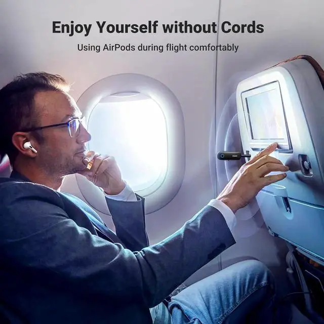 Alt view image 7 of 7 - JAENFONG Bluetooth Transmitter Receiver for 2 AirPods or BT Devices Bluetooth Wireless Transmitter for Headphones 3.5mm Aux Audio Jack Adapter for in-Flight TV Car Home Stereo System