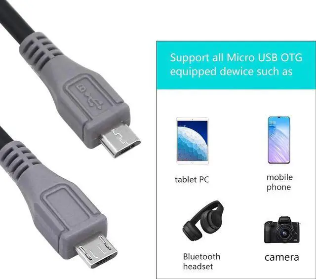 Alt view image 3 of 7 - JAENFONG USB Micro Male to Micro Male OTG Adapter Cable (1m)