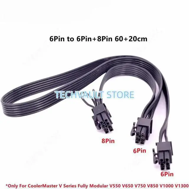Main image of JAENFONG PCIe 6Pin to 6Pin+8Pin(6+2Pin) GPU Power Cable 60CM 18AWG  Compatible with CoolerMaster V850 V1000 V1300 PLATINUM Full-Modular PSUs