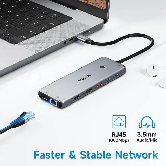 Alt view image 5 of 7 - JAENFONGUSB C Docking Station Laptop Hub Dual Monitor Multiport Adapter Dock Dongle USB C to 2 HDMI DisplayPort PD Charging Ethernet 7 USB A/C 3.1/3.0/2.0 Ports Audio