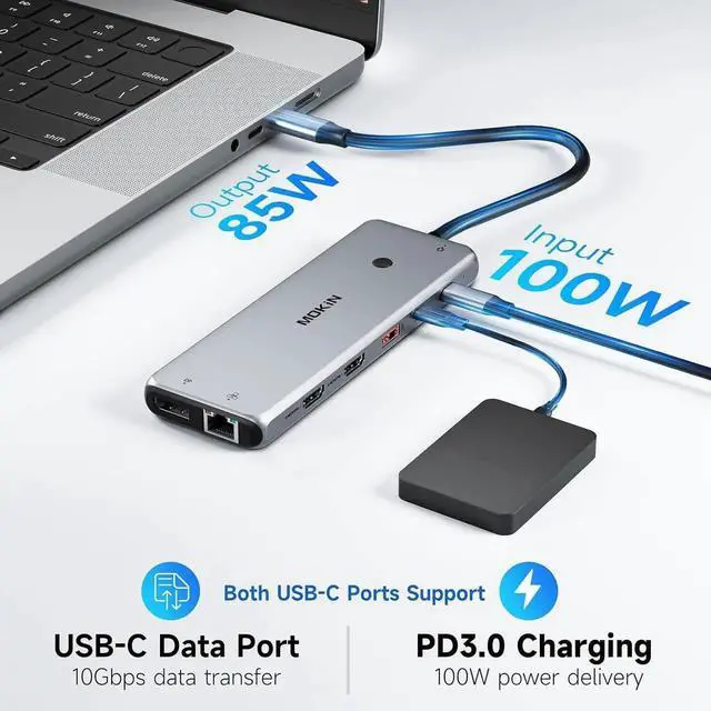Alt view image 4 of 7 - JAENFONGUSB C Docking Station Laptop Hub Dual Monitor Multiport Adapter Dock Dongle USB C to 2 HDMI DisplayPort PD Charging Ethernet 7 USB A/C 3.1/3.0/2.0 Ports Audio
