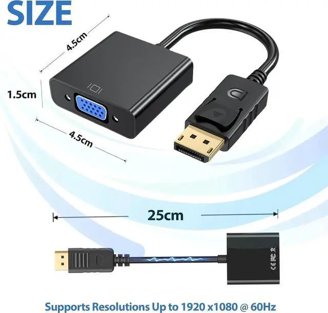 Alt view image 5 of 6 - JAENFONG Display Port to VGA Adapter Gold-Plated DP to VGA Converter(Male to Female) Compatible with Desktop PC Computer Laptop HDTV Projector (4PCS)