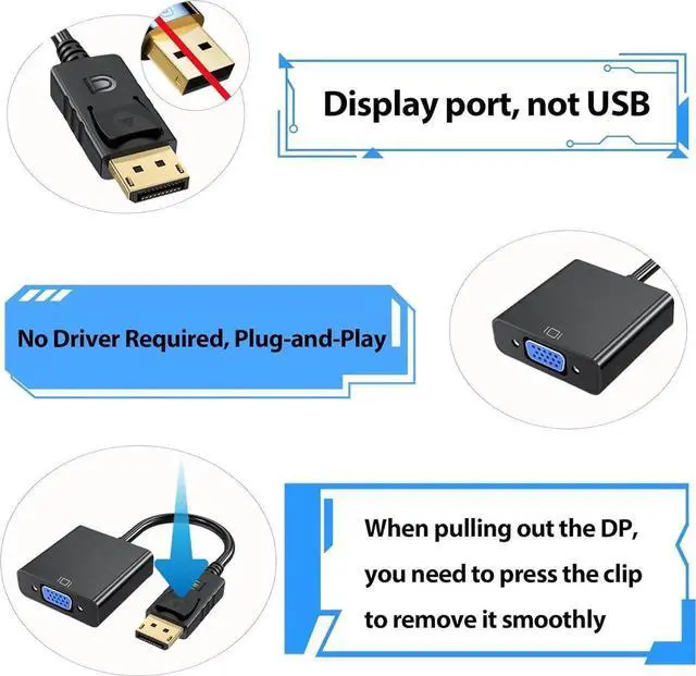 Alt view image 4 of 6 - JAENFONG Display Port to VGA Adapter Gold-Plated DP to VGA Converter(Male to Female) Compatible with Desktop PC Computer Laptop HDTV Projector (4PCS)