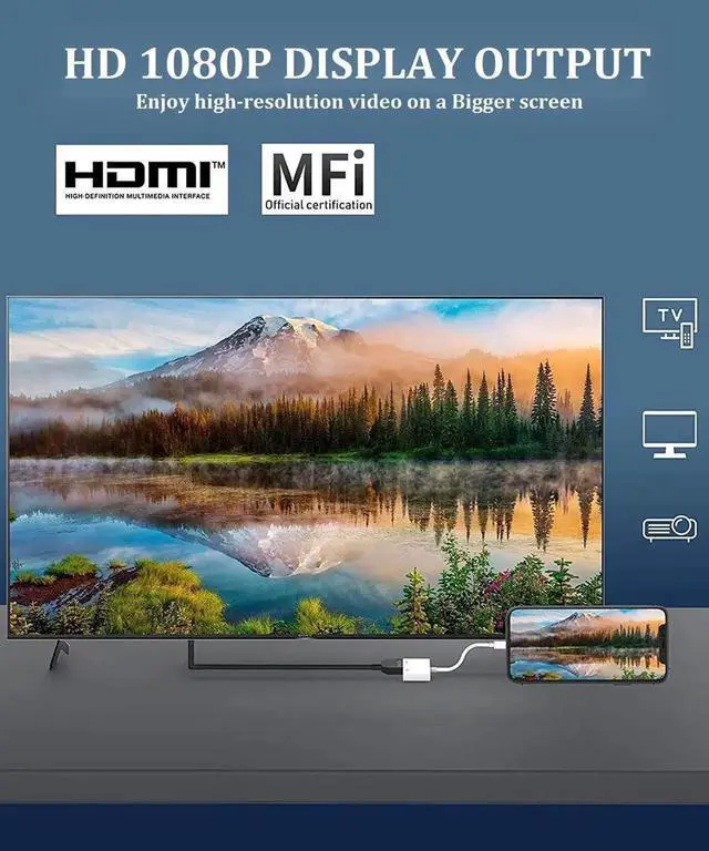 Alt view image 4 of 7 - [ MFi Certified] Lightning to HDMI Adapter for iPhone to TV 1080P Lightning to Digital AV Adapter Sync Screen Connector Cable for iPhone 14 13 12 11 Pro Max XS XR X 8 7 to HDTV Projector Monitor