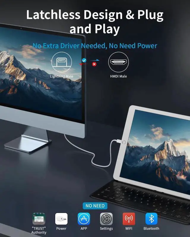 Alt view image 7 of 7 - JAENFONG [ MFi Certified] Lightning to HDMI Adapter for iPhone Digital AV Audio Dongle 2K Sync Screen Connector Cable 6.6ft HDTV Converter Cord for iPhone iPad to TV/Projector/Monitor No Need Power