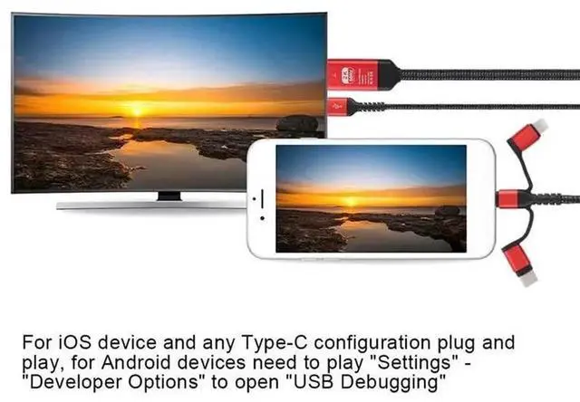 Alt view image 6 of 7 - JAENFONG 3 in 1 2M Type-C to Hd MHL Cable Audio Video Cable Micro USB Projection for iPhone Android to TV/Projector HDTV