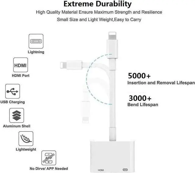 Alt view image 6 of 6 - JAENFONG MFi Certified Lightning to HDMI Adapter for iPhone to TV 1080P Digital AV Adapter Sync Screen with Lightning Charging Port for iPhone 14 13 12 11 XS XR X 8 7 iPad to TV/Projector/Monitor