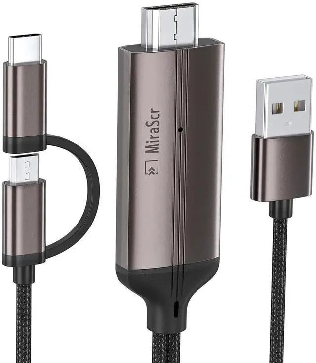 Main image of JAENFONG 2-in-1 USB Type C/Micro USB Android Phone to TV HDMI Cable MHL to HDMI Adapter 1080P HD HDTV Mirroring & Charging Cable for Most Android Smartphones Tablets to TV/Projector/Monitor 6.6ft