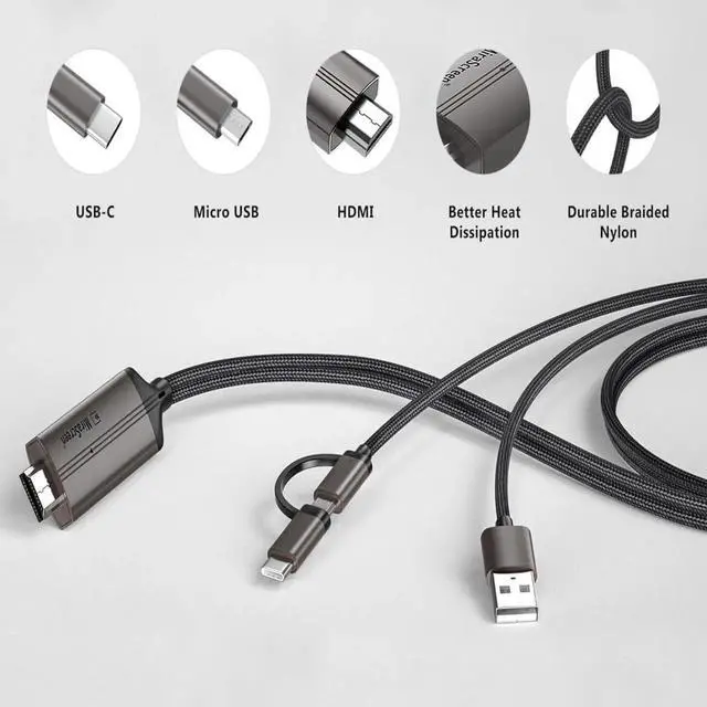 Alt view image 7 of 7 - JAENFONG 2-in-1 USB Type C/Micro USB Android Phone to TV HDMI Cable MHL to HDMI Adapter 1080P HD HDTV Mirroring & Charging Cable for Most Android Smartphones Tablets to TV/Projector/Monitor 6.6ft