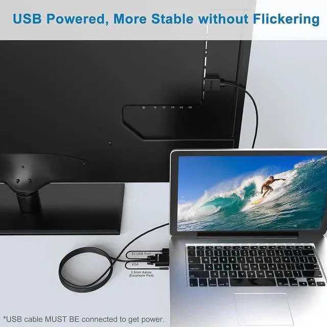 Alt view image 6 of 7 - VGA to HDMI Cable with Audio 1080P VGA to HDMI Adapter Cable VGA Computer/Laptop to HDMI Monitor/TV VGA Male to HDMI Male Converter Cord for Desktop Laptop Projector to Monitor HDTV 6FT