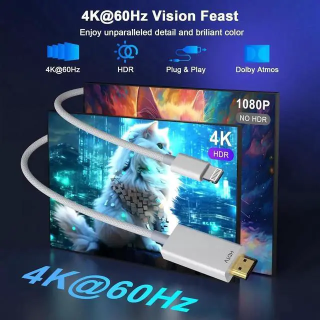 Alt view image 2 of 7 - [ MFi Certified] Lightning to HDMI Cable Adapter for iPhone to TV 1080P Digital AV Adapter Sync Screen Woven Cable Compatible for iPhone 14 13 12 11 Pro Max XS XR X to TV Projector Monitor