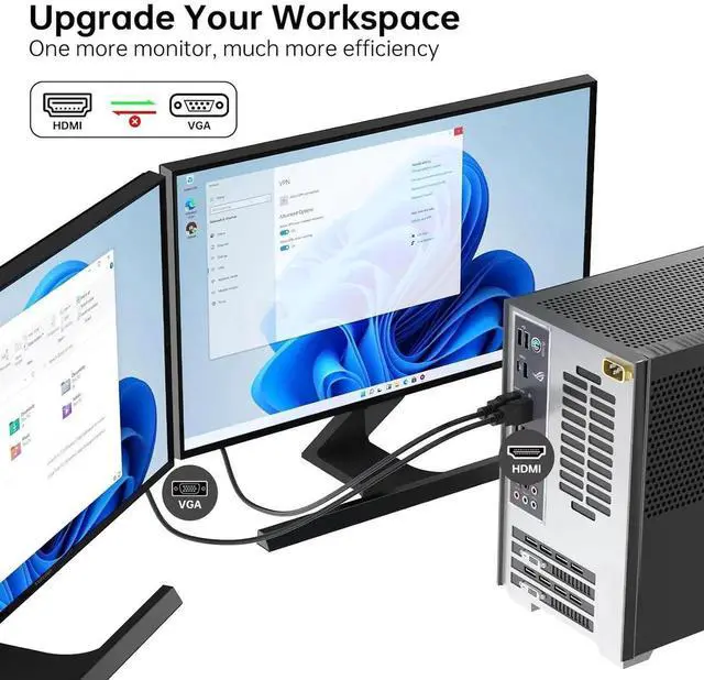 Alt view image 5 of 7 - JAENFONG HDMI to VGA Cable 6FT Gold-Plated 1080P@60Hz Uni-Directional HDMI Source to VGA Display Cable (Male to Male) Compatible for Computer Desktop Laptop PC Monitor Projector HDTV Xbox PS5