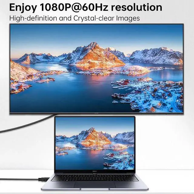 Alt view image 2 of 7 - JAENFONG HDMI to VGA Cable 6FT Gold-Plated 1080P@60Hz Uni-Directional HDMI Source to VGA Display Cable (Male to Male) Compatible for Computer Desktop Laptop PC Monitor Projector HDTV Xbox PS5