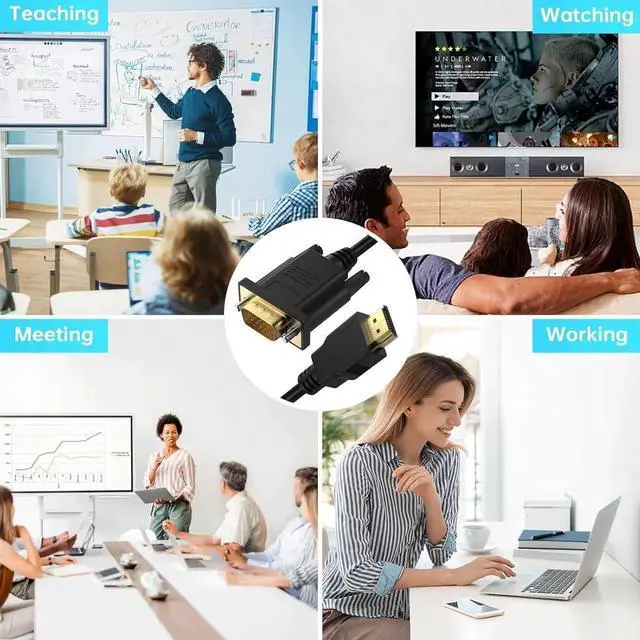 Alt view image 7 of 7 - JAENFONG HDMI to VGA Cable 6FT Gold-Plated 1080P@60Hz Uni-Directional HDMI Source to VGA Display Cable (Male to Male) Compatible for Computer Desktop Laptop PC Monitor Projector HDTV Xbox PS5