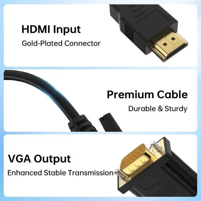 Alt view image 6 of 7 - JAENFONG HDMI to VGA Cable 6FT Gold-Plated 1080P@60Hz Uni-Directional HDMI Source to VGA Display Cable (Male to Male) Compatible for Computer Desktop Laptop PC Monitor Projector HDTV Xbox PS5