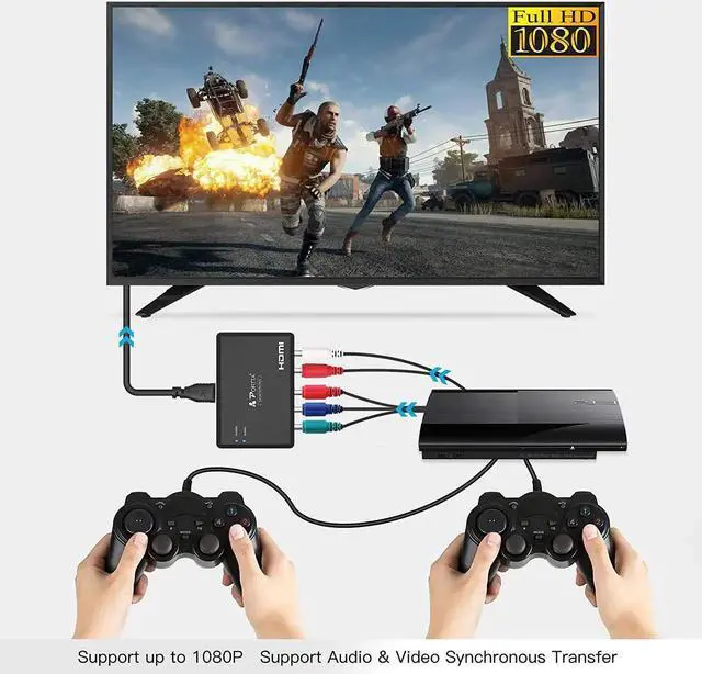 Alt view image 3 of 6 - JAENFONG Component to HDMI Converter YPbPr RGB + R/L Audio to HDMI v1.3 Converter Adapter Support 1080P 2 Channel LPCM for HDTV PS2 PS3 HDVD Player Wii Xbox