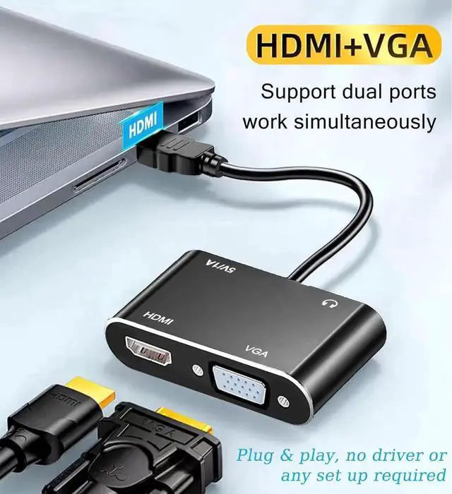 Alt view image 4 of 7 - JAENFONG HDMI to VGA+HDMI Adapter for Dual Monitor HDMI to VGA & HDMI Splitter 2-in-1 1080P@60HZ Full HD Display Video Converter Compaitble with Windows/Mac Os/Linux Plug & Play